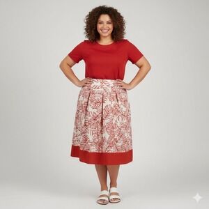 Lane Bryant Skirt Women Plus 22 Orange Pleated Floral Tropical Linen‎ Blend Midi